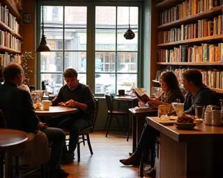 Customers relaxing and reading in the bookstore cafe